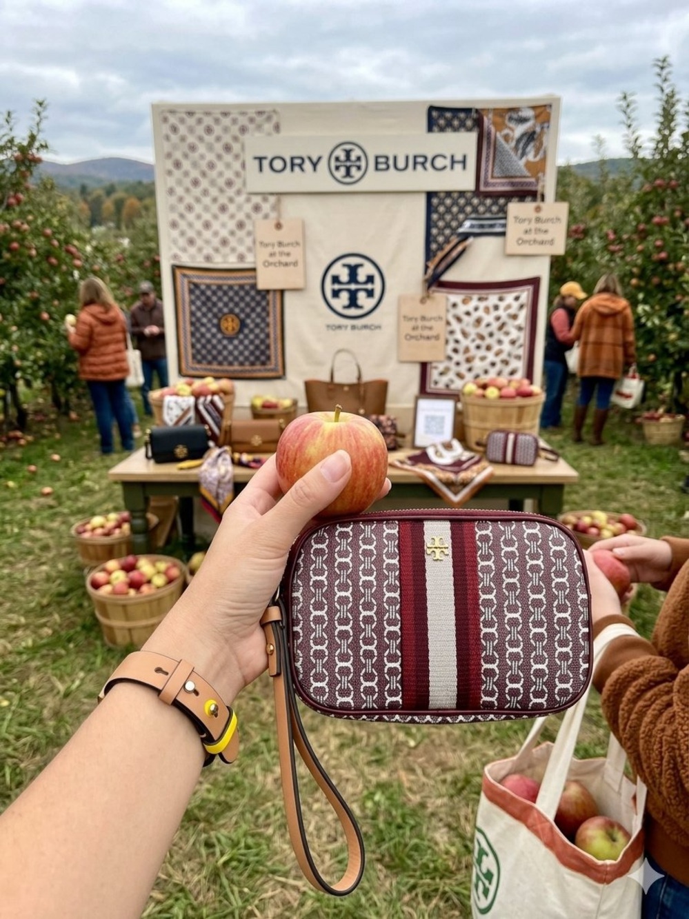Tory Burch Burgundy Printed Wristlet-EUC